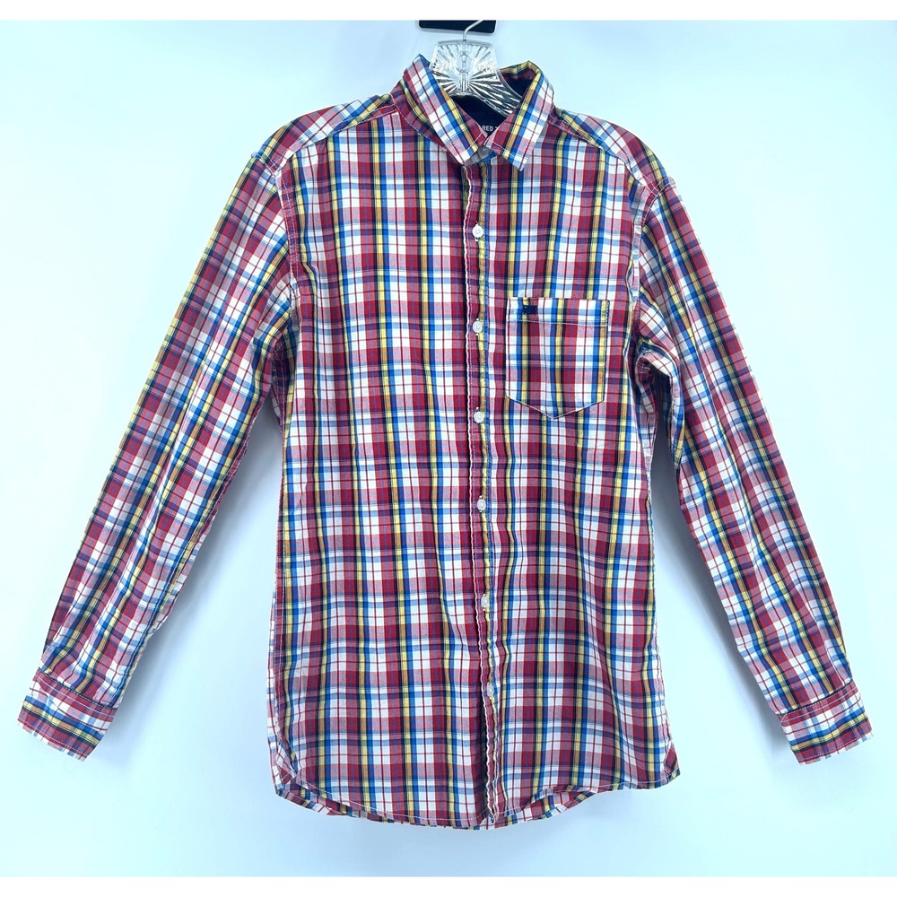 Levis Red Tab Mens Plaid Button Down Shirt Red Blue Yellow Cotton Long Sleeve